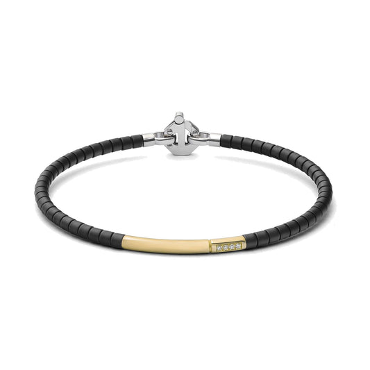 Baraka Cyborg Ceramic Bracelet BR373001GIDB, a men's bracelet in black ceramic and 18-karat yellow gold with white diamonds