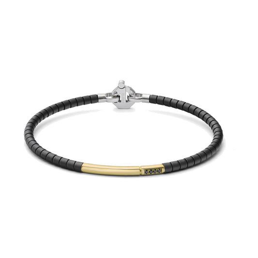 Baraka Cyborg Ceramic Bracelet BR373001GIDN, a men's bracelet in black ceramic and 18-karat yellow gold with black diamonds