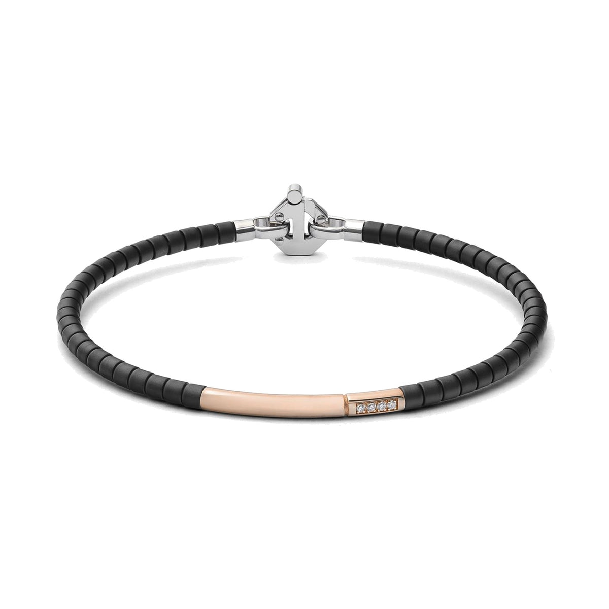Baraka Cyborg Ceramic Bracelet BR373001RODB, a men's bracelet in black ceramic and 18-karat rose gold with white diamonds