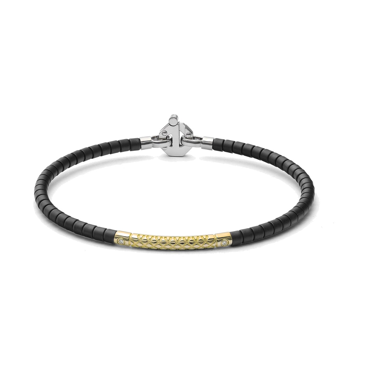 Baraka Cyborg Ceramic Bracelet BR373201GIDB, a men's bracelet in black ceramic and 18-karat yellow gold with white diamonds