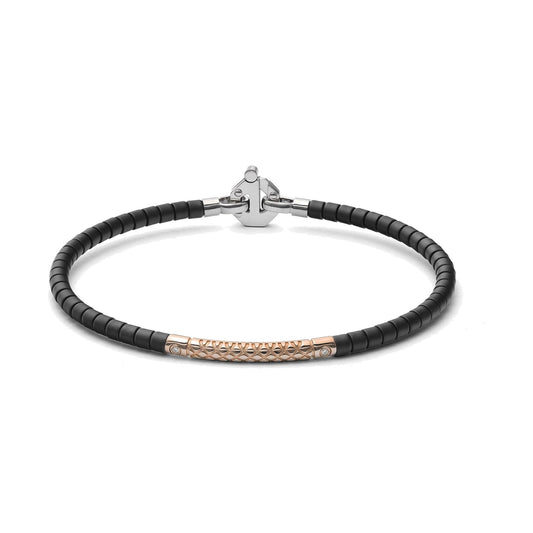 Baraka Cyborg Ceramic Bracelet BR373201RODB, a men's bracelet in black ceramic and 18-karat rose gold with white diamonds