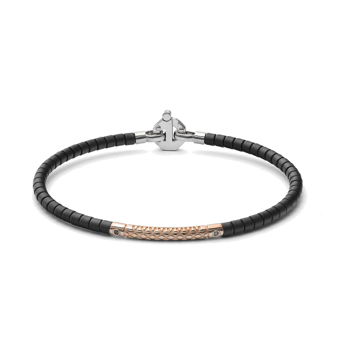 Baraka Cyborg Ceramic Bracelet BR373201RODN, a men's bracelet in black ceramic and 18-karat rose gold with black diamonds