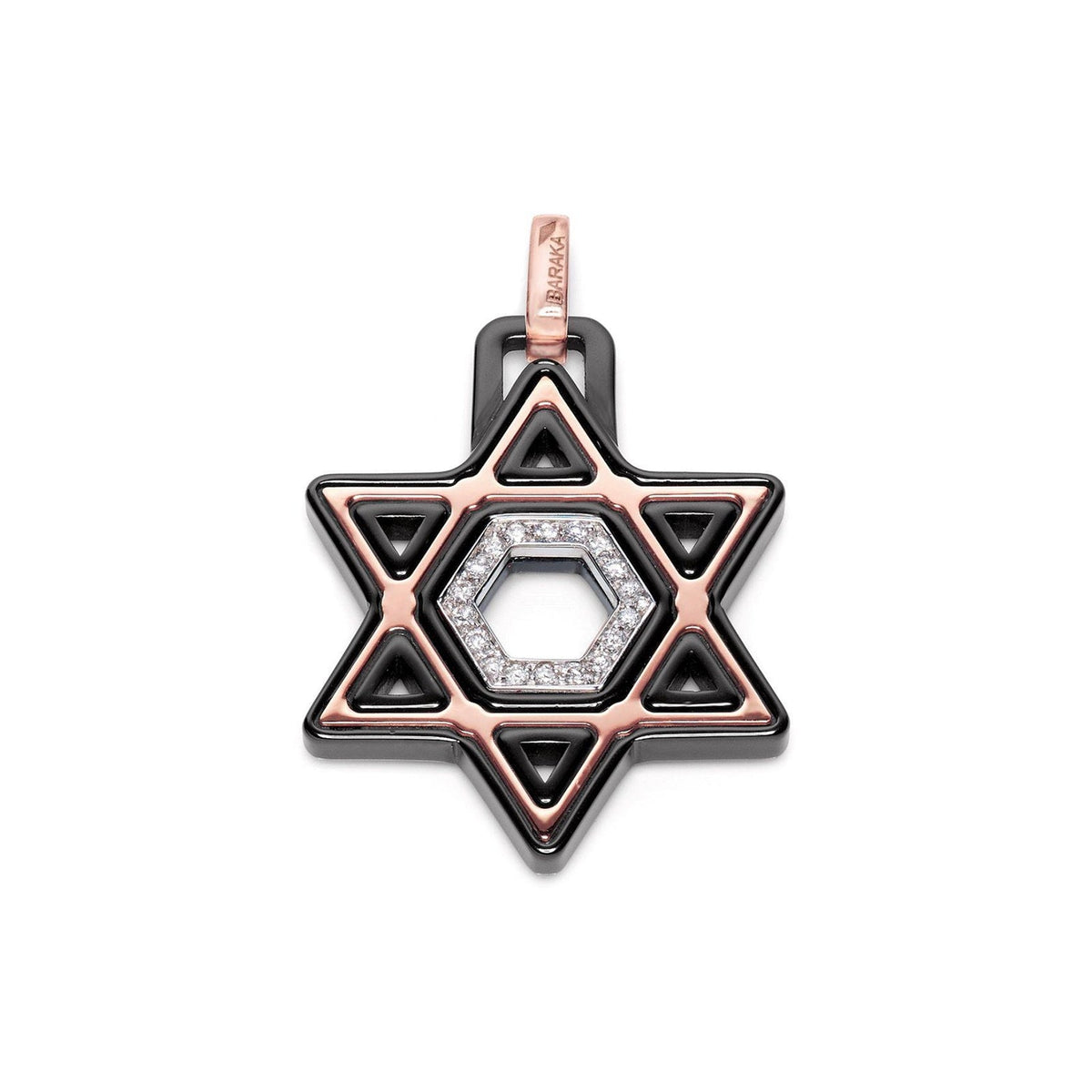 Baraka Cyborg Ceramic Pendant ST221521ROCN-18, a men's pendant in rose gold and black ceramic set with diamonds
