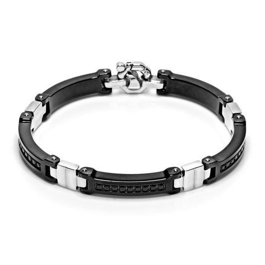 Baraka Diamonds Bracelet BR214851BIBB-101, a men's bracelet in white gold and stainless steel set with diamonds