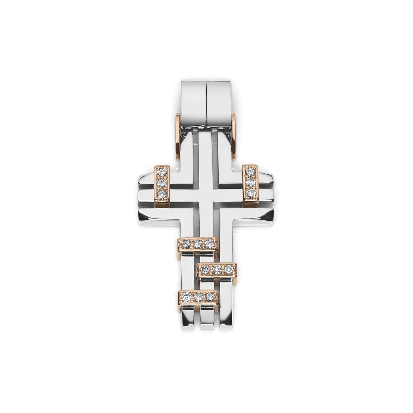 Baraka Diamonds Cross CR272231BRDB-45, a men's cross in rose and white gold set with diamonds