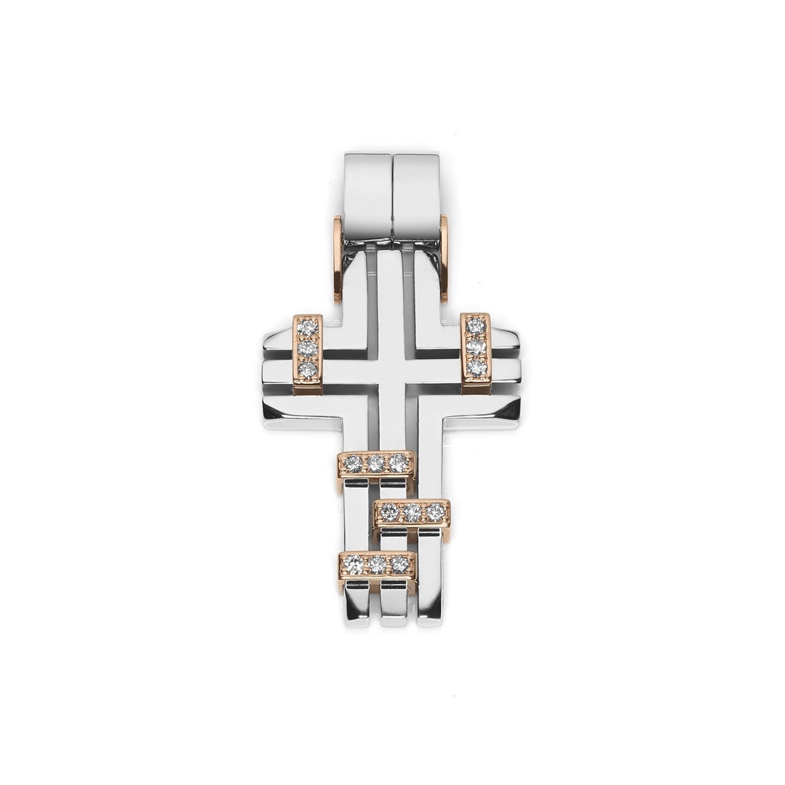 Baraka Diamonds Cross CR272231BRDB-45, a men's cross in rose and white gold set with diamonds