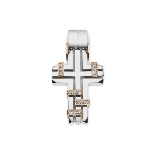 Baraka Diamonds Cross CR272231BRDB-45, a men's cross in rose and white gold set with diamonds