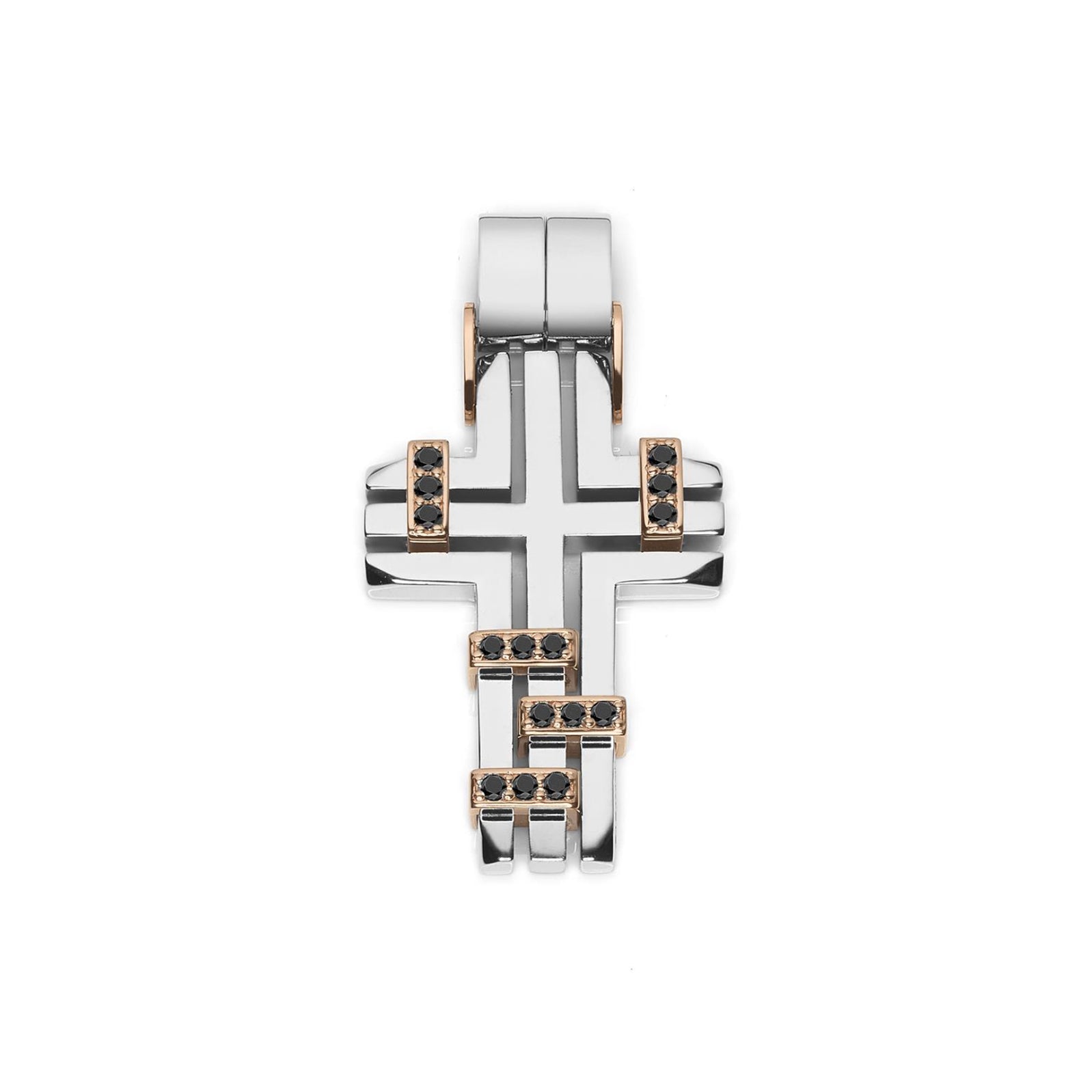 Baraka Diamonds Cross CR272231BRDN-45, a men's cross in rose and white gold set with diamonds