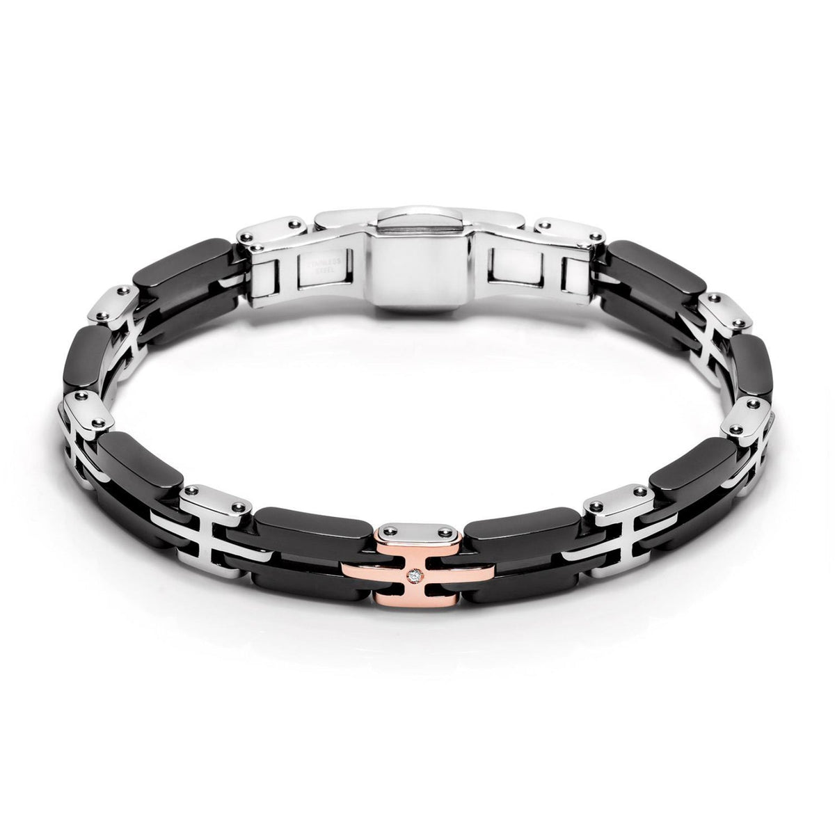 Baraka Explore Bracelet BR221381ROCN-01, a men's bracelet in rose gold and black ceramic set with diamonds