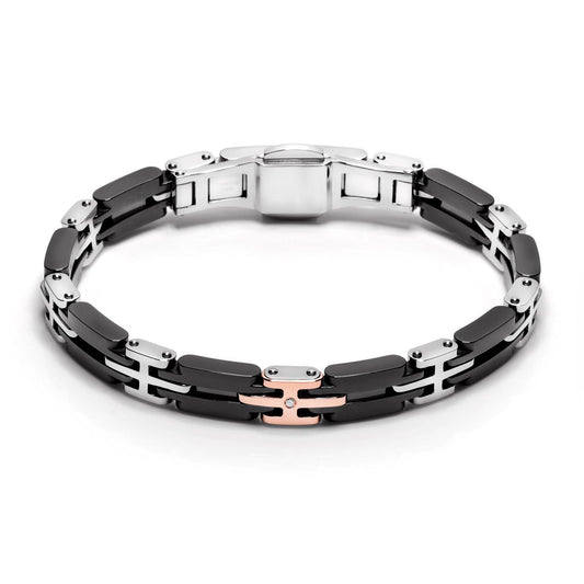 Baraka Explore Bracelet BR221381ROCN-01, a men's bracelet in rose gold and black ceramic set with diamonds