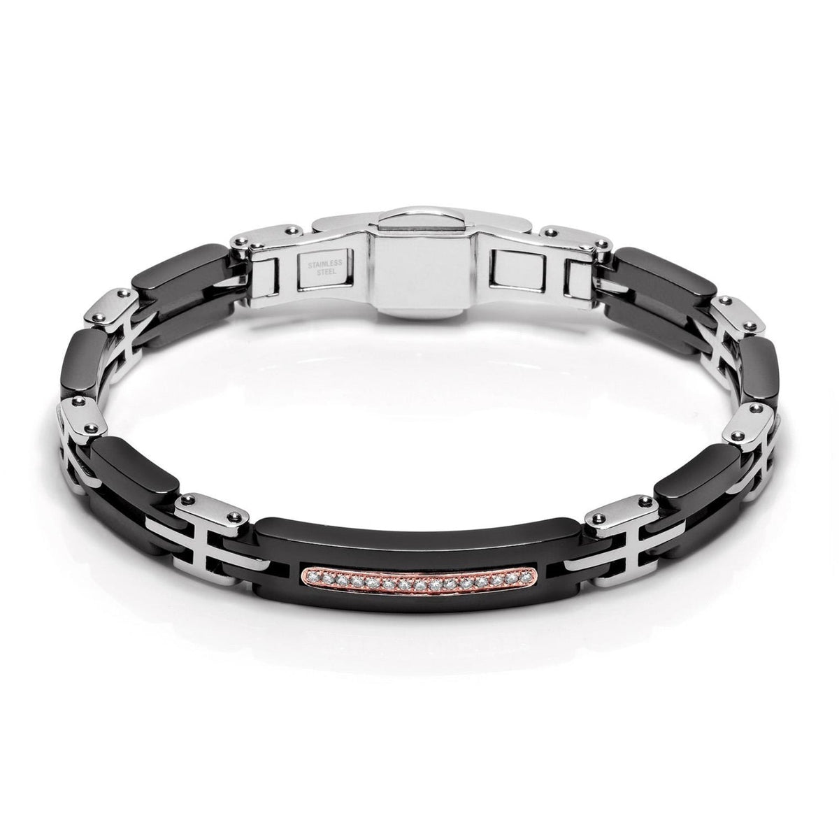 Baraka Explore Bracelet BR221391ROCN-27, a men's bracelet in rose gold and black ceramic set with diamonds