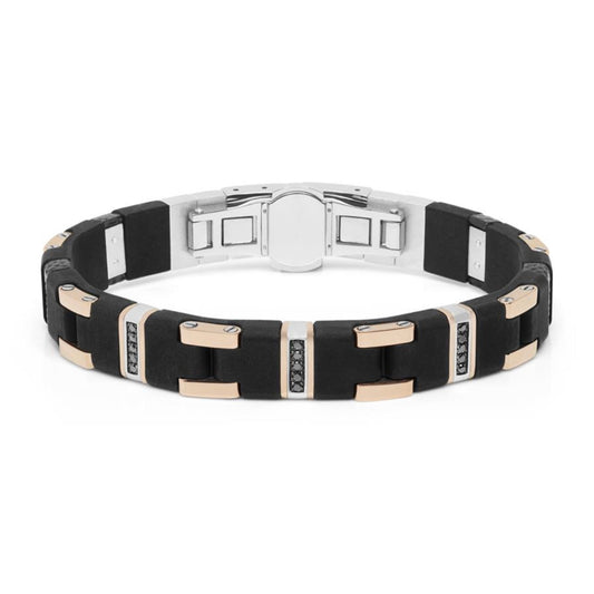 Baraka Fiber Bracelet BR302081RODN-25, a men's bracelet in rose gold and silver set with diamonds