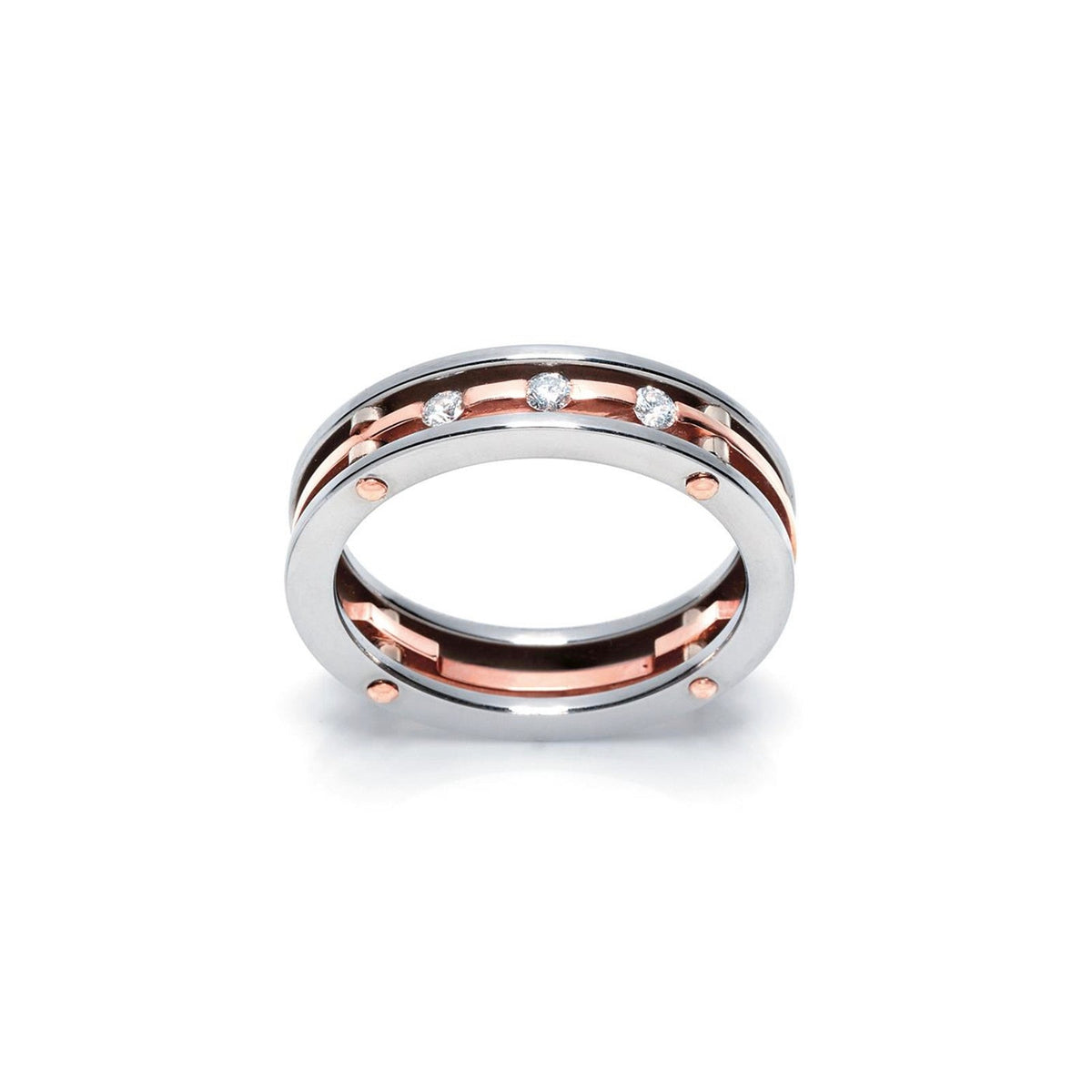 Baraka Diamonds Ring AN213371ROAC-15, a men's ring in rose gold and stainless steel set with diamonds