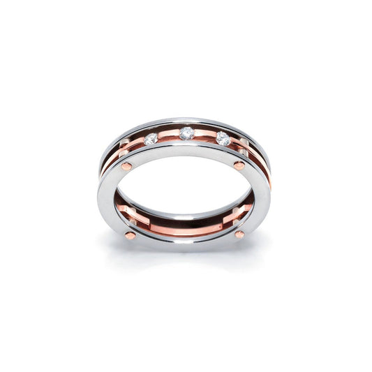 Baraka Diamonds Ring AN213371ROAC-15, a men's ring in rose gold and stainless steel set with diamonds