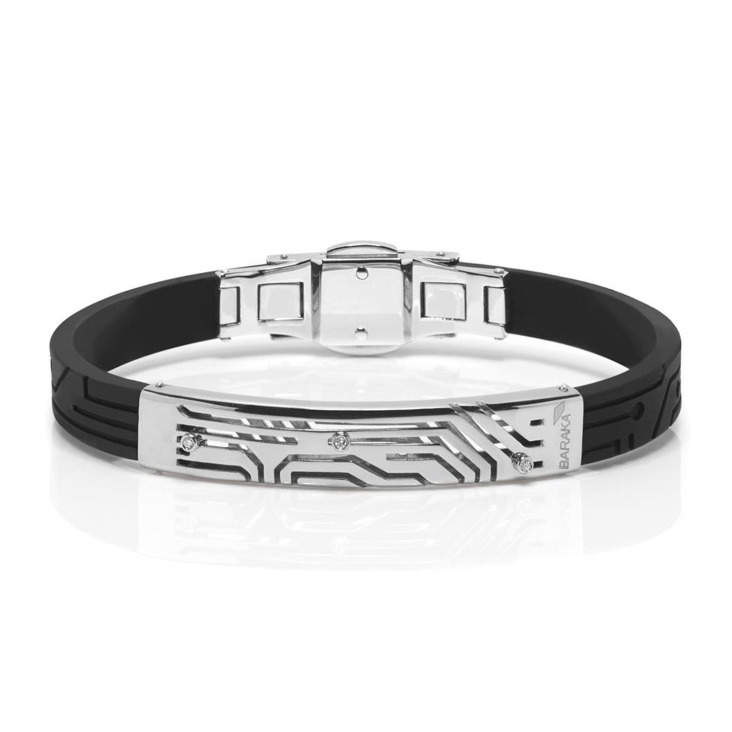 Baraka Labyrinth Bracelet BR275121BIDB-03, a men's bracelet in white gold and stainless steel set with diamonds