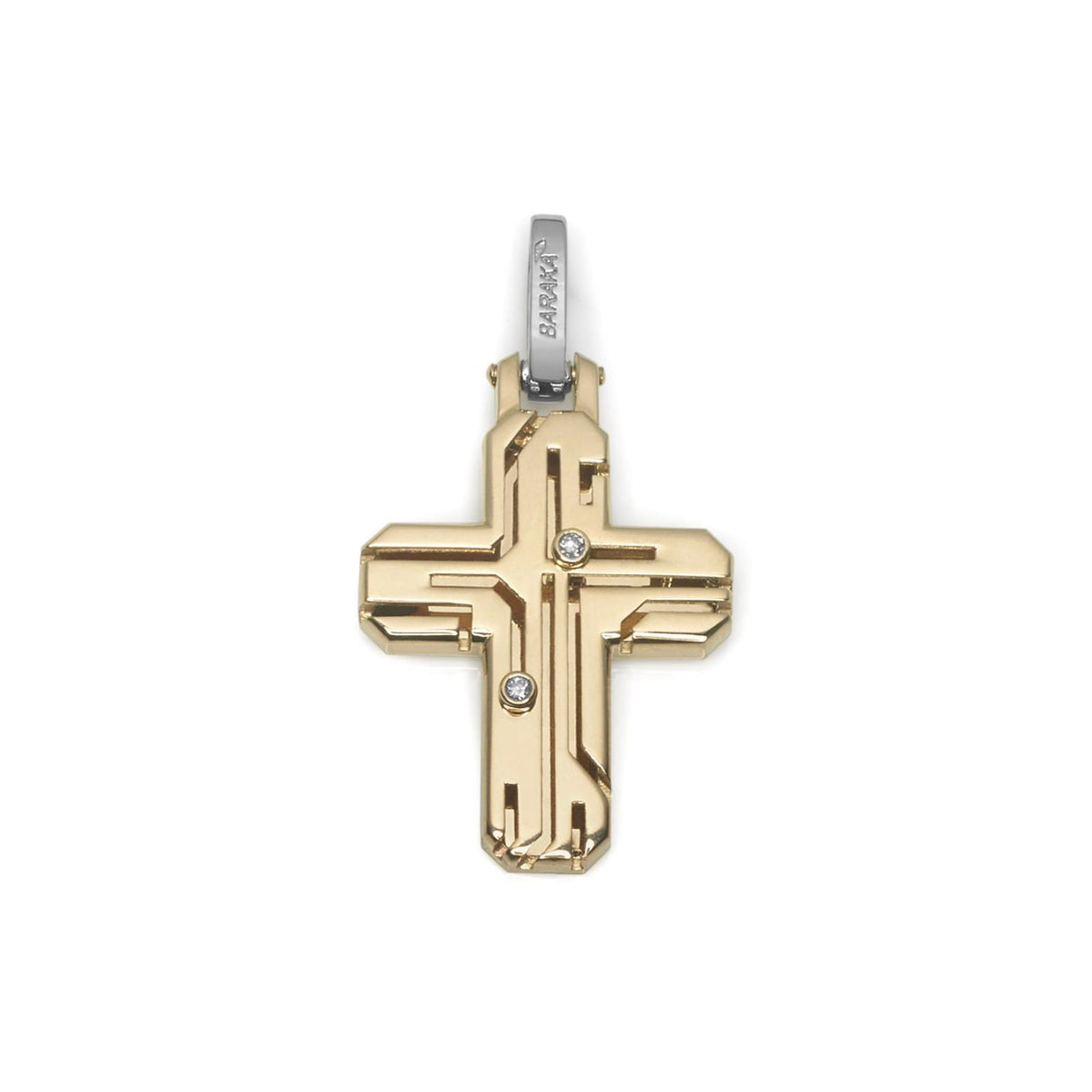 Baraka Labyrinth Cross CR281251GIDB-02, a men's cross in white and yellow gold set with diamonds