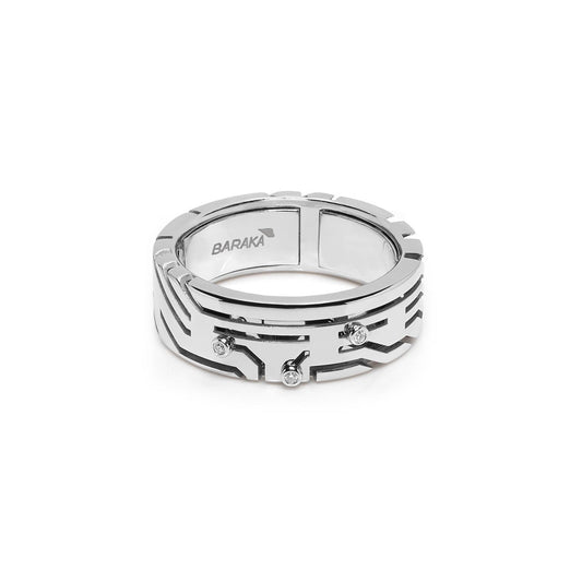 Baraka Labyrinth Ring AN275131BIDB-03, a men's ring in white gold set with diamonds