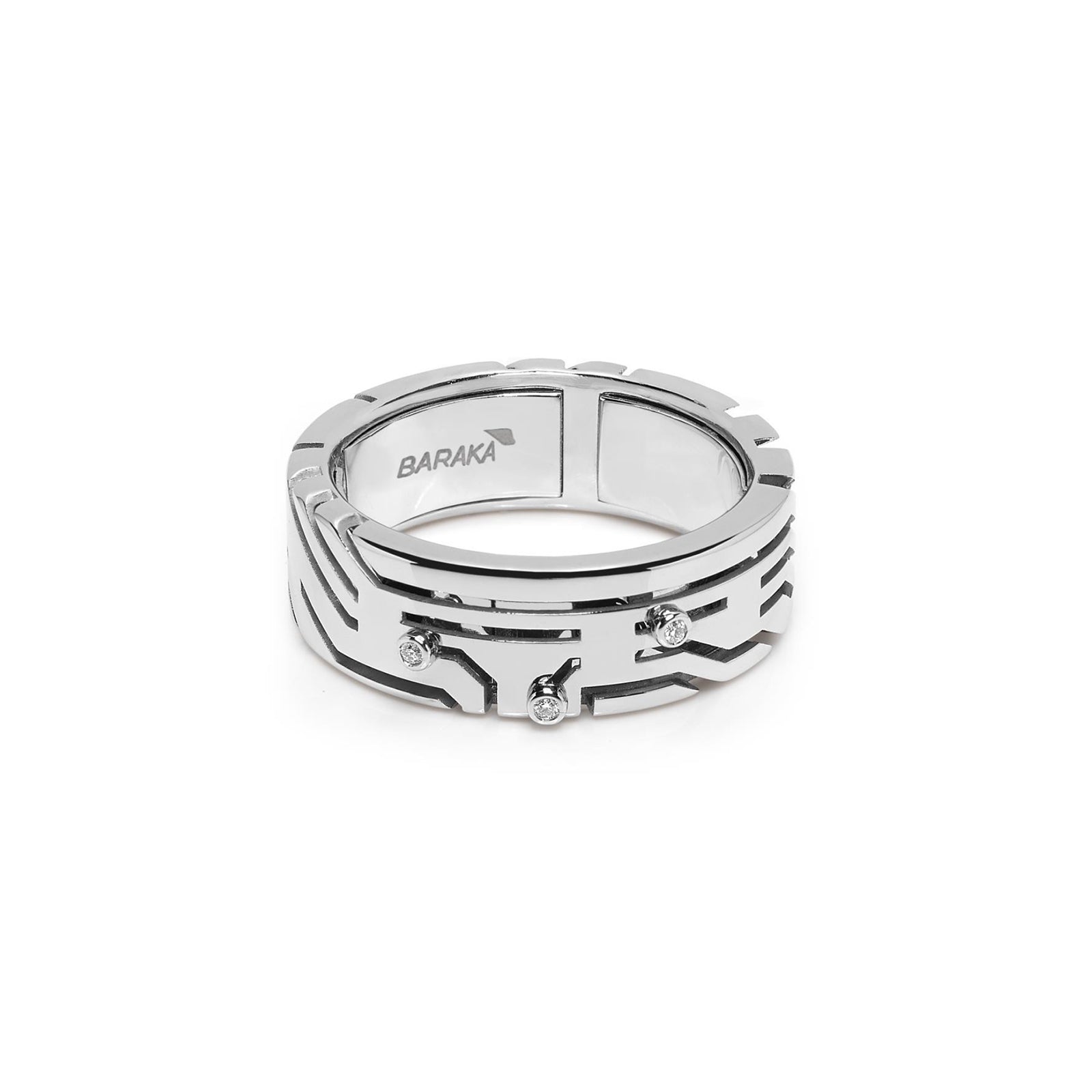 Baraka Labyrinth Ring AN275131BIDB-03, a men's ring in white gold set with diamonds