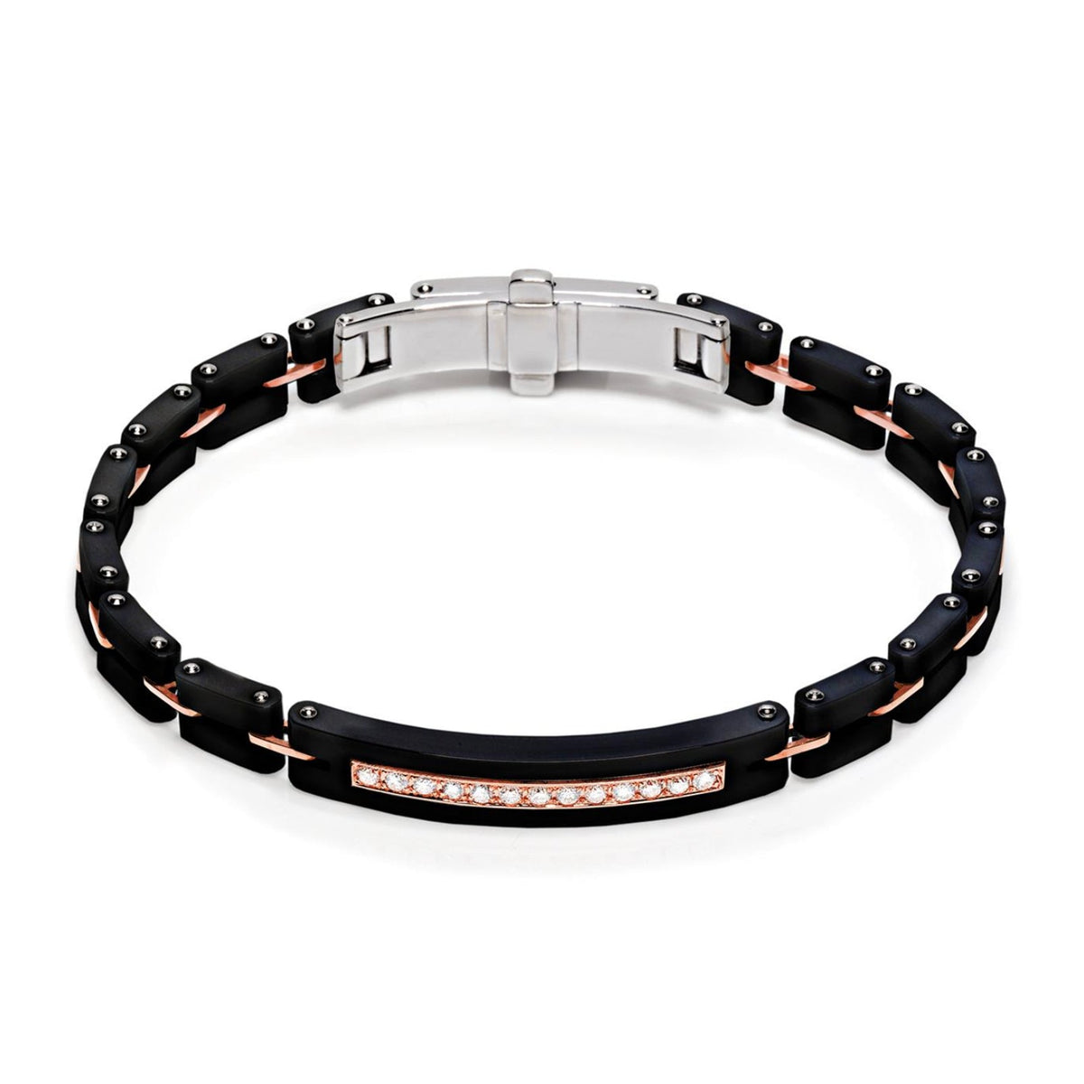Baraka Mosaiko Bracelet BR215191ROCN-39, a men's bracelet in rose gold and black ceramic set with diamonds