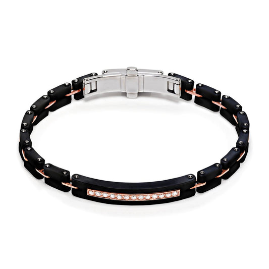 Baraka Mosaiko Bracelet BR215191ROCN-39, a men's bracelet in rose gold and black ceramic set with diamonds