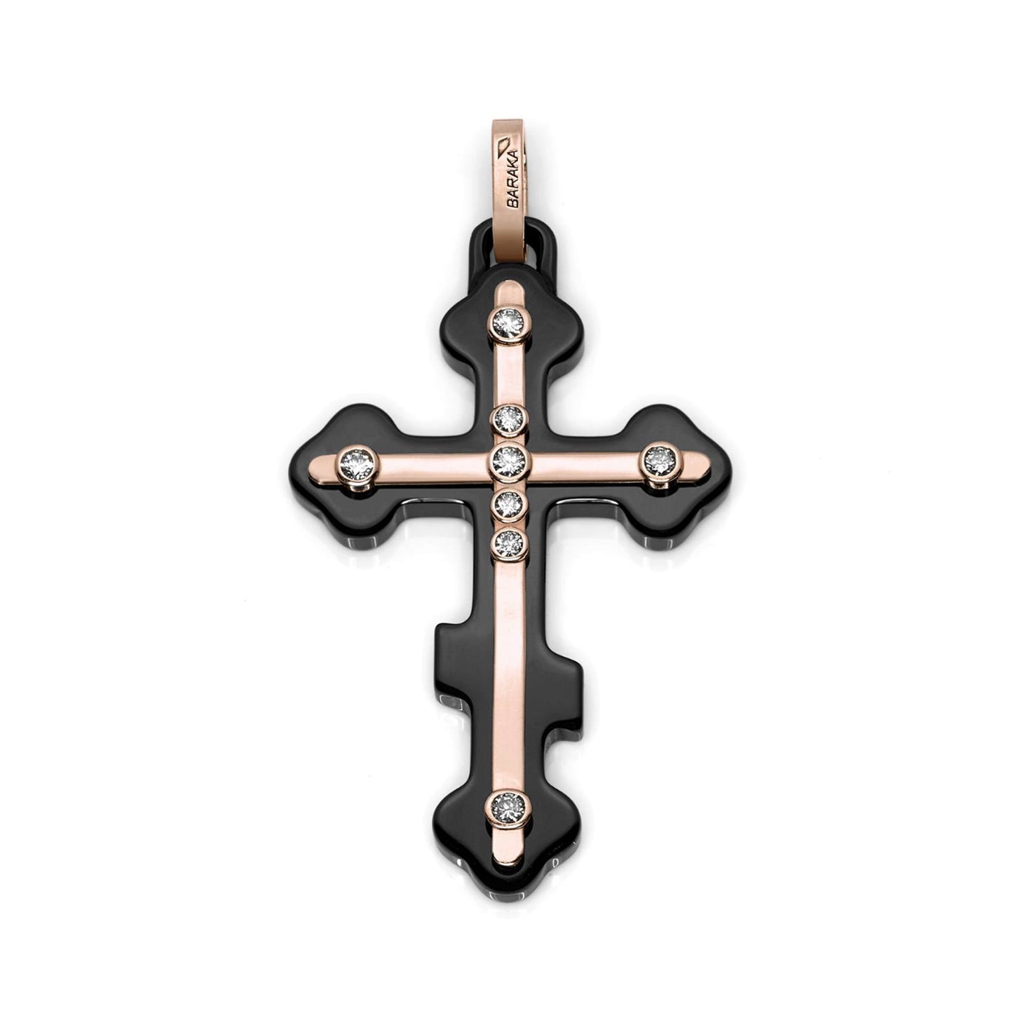 Baraka Prive Cross CR271261RODB-29, a men's cross in rose gold and black ceramic set with diamonds