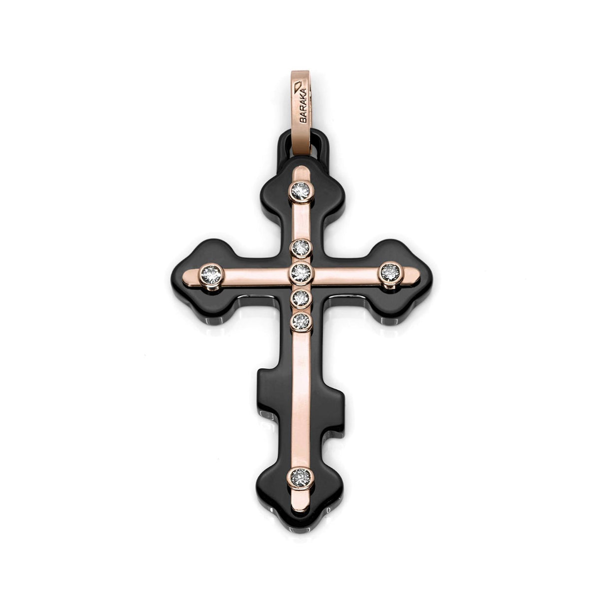 Baraka Prive Cross CR271261RODB-29, a men's cross in rose gold and black ceramic set with diamonds