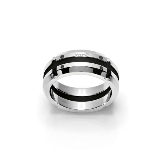 Baraka Prive Ring AN221051BIDN-04, a men's ring in white gold and PVD coating set with diamonds