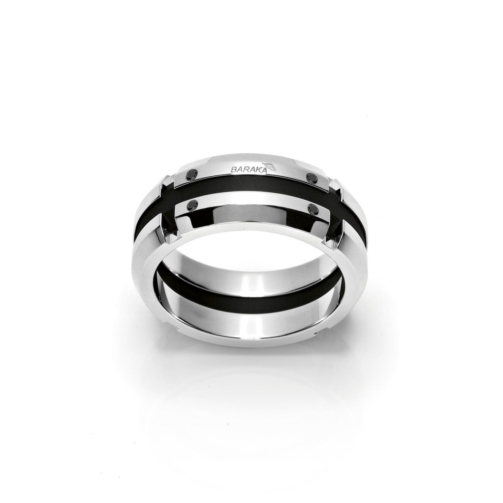 Baraka Prive Ring AN221051BIDN-04, a men's ring in white gold and PVD coating set with diamonds