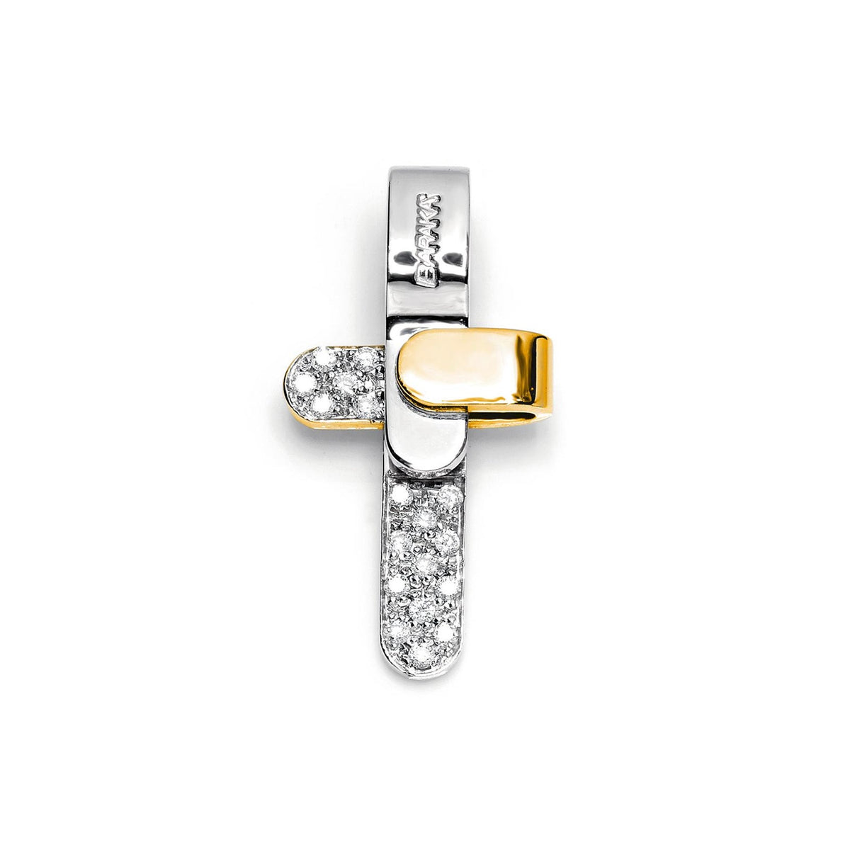 Baraka Ritmika Cross CR205251BGLU-14, a men's cross in white and yellow gold set with diamonds