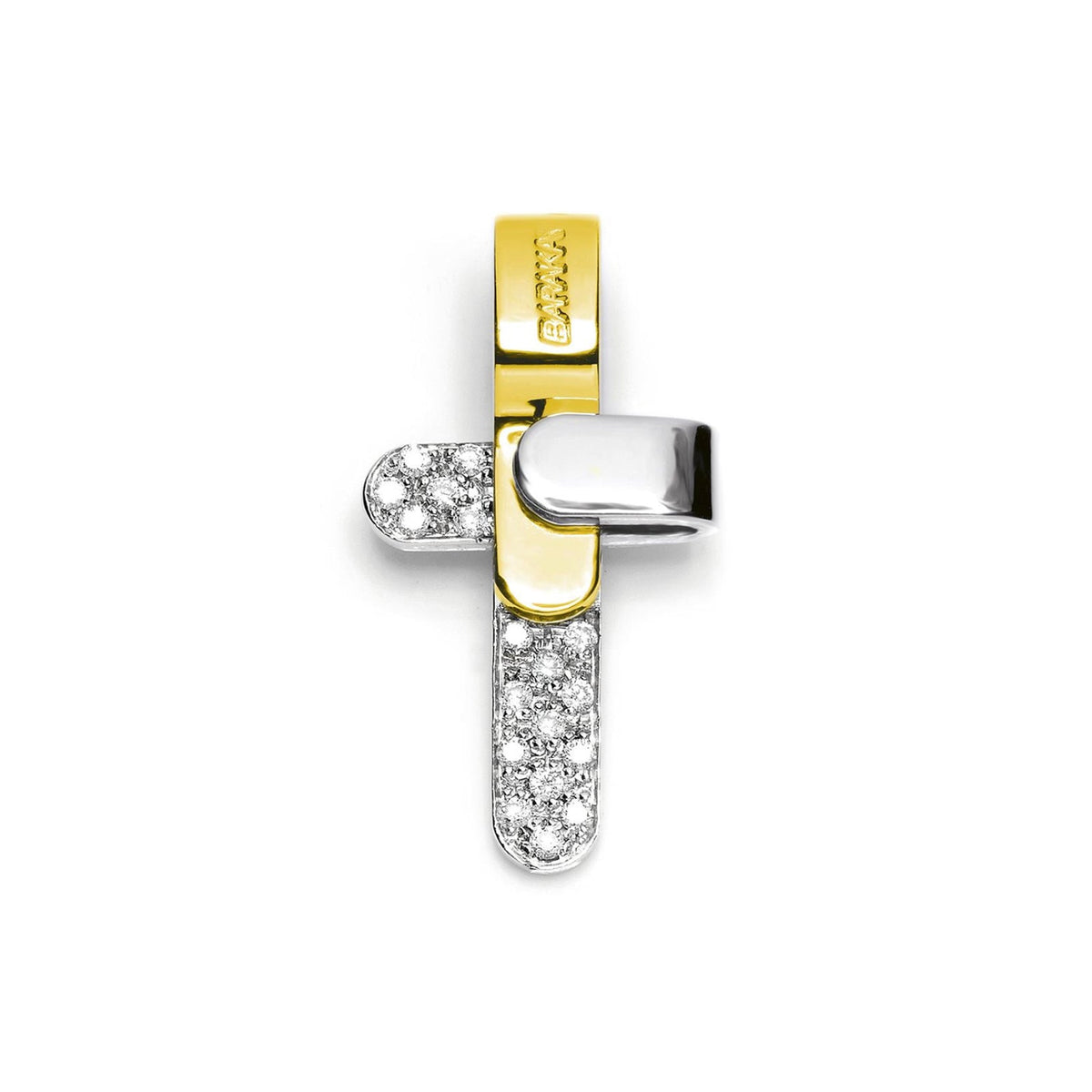 Baraka Ritmika Cross CR205251GBLU-14, a men's cross in white and yellow gold set with diamonds