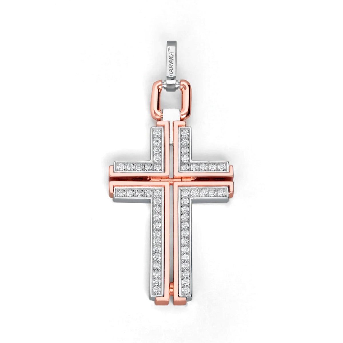 Baraka Ritmika Cross CR214441BRLU-60, a men's cross in rose and white gold set with diamonds
