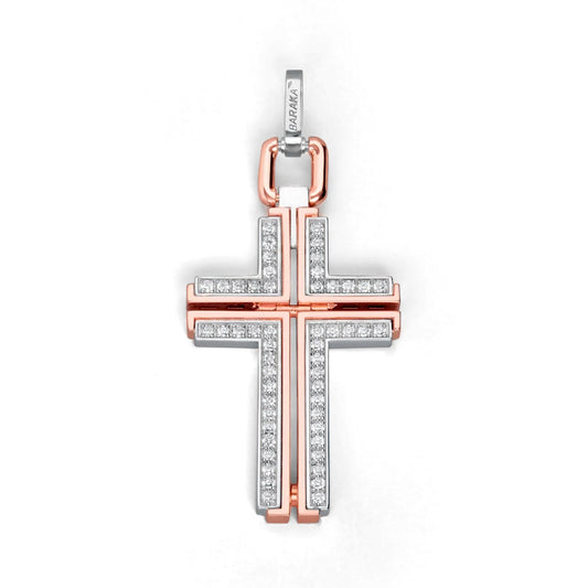 Baraka Ritmika Cross CR214441BRLU-60, a men's cross in rose and white gold set with diamonds