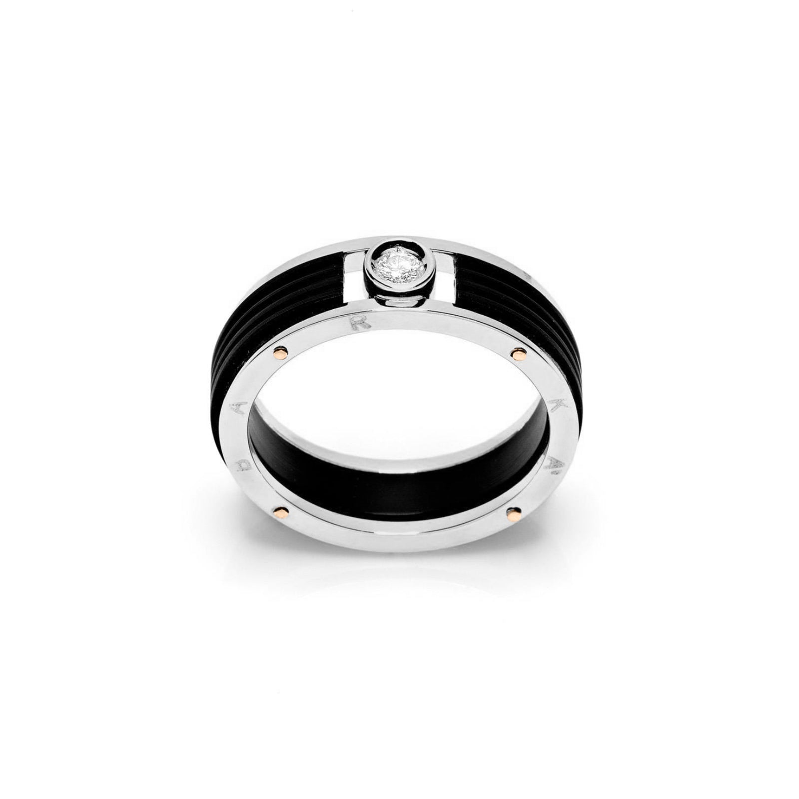 Baraka Ritmika Ring AN211461BRGR-08, a men's ring in rose and white gold and stainless steel set with diamonds