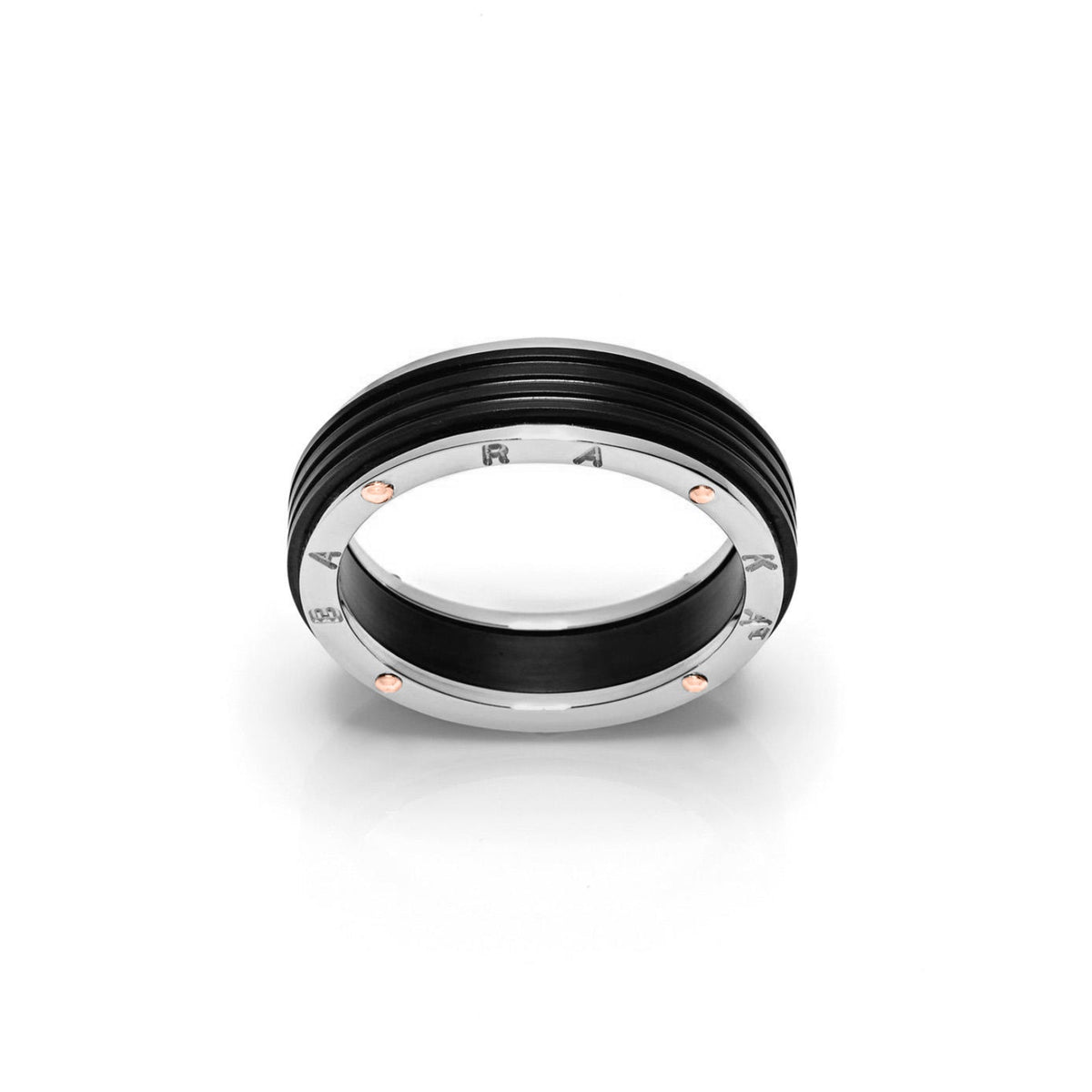Baraka Ritmika Ring AN211461BRGR, a men's ring in rose and white gold and stainless steel