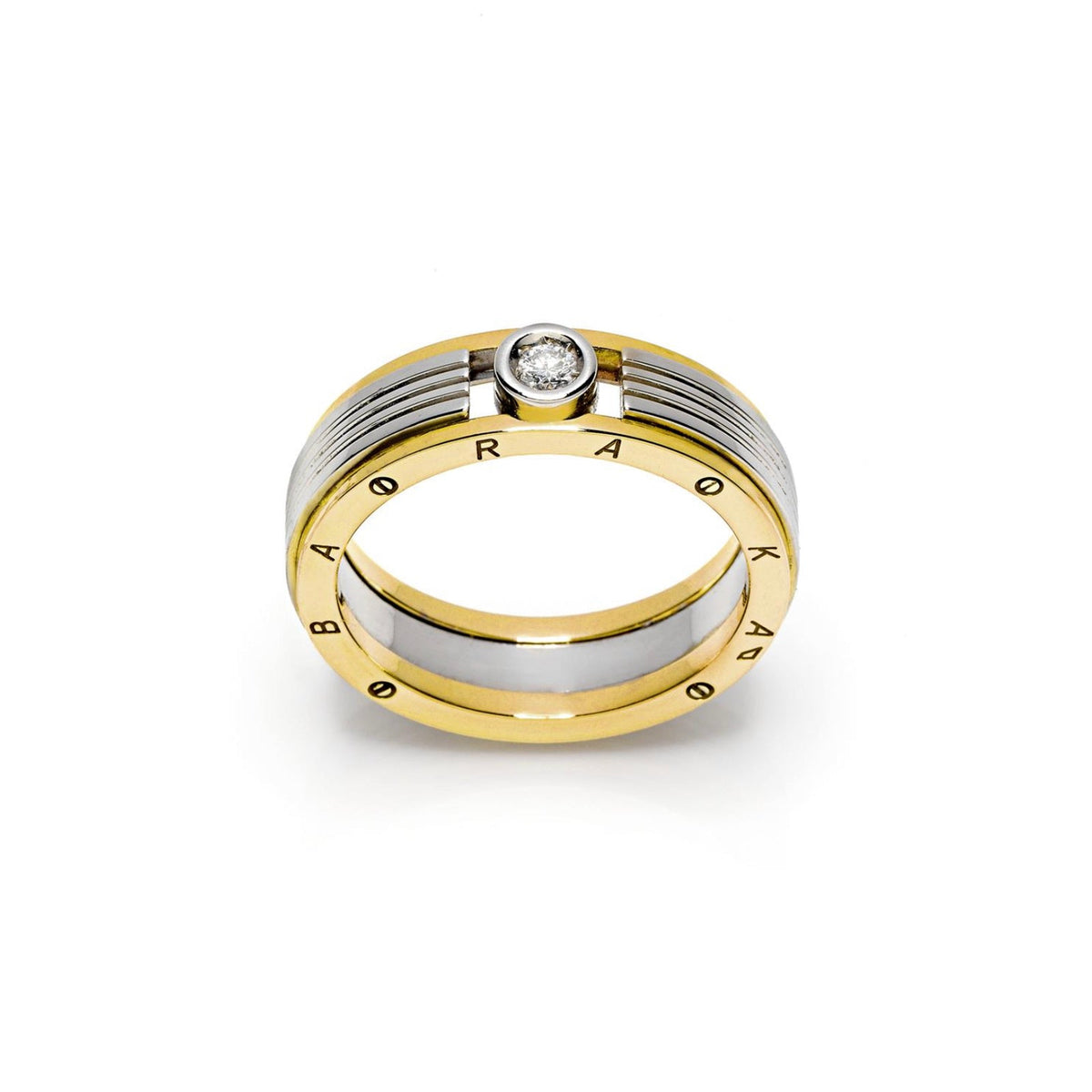 Baraka Ritmika Ring AN211461GBLU-08, a men's ring in white and yellow gold set with diamonds