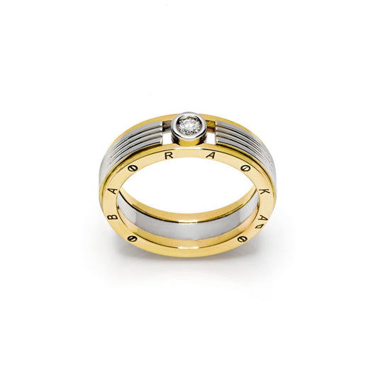 Baraka Ritmika Ring AN211461GBLU-08, a men's ring in white and yellow gold set with diamonds