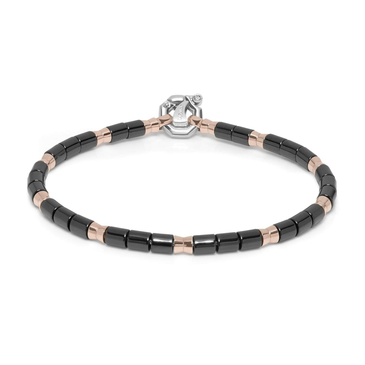 Baraka Snake Bracelet BR281021ROCN-02, a men's bracelet in rose gold and black ceramic set with diamonds
