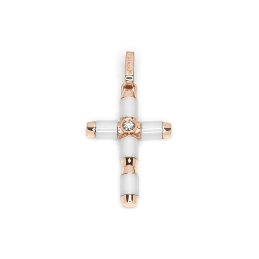 Baraka Snake Cross CR281021ROCB-05, a men's cross in rose gold and black ceramic set with diamonds