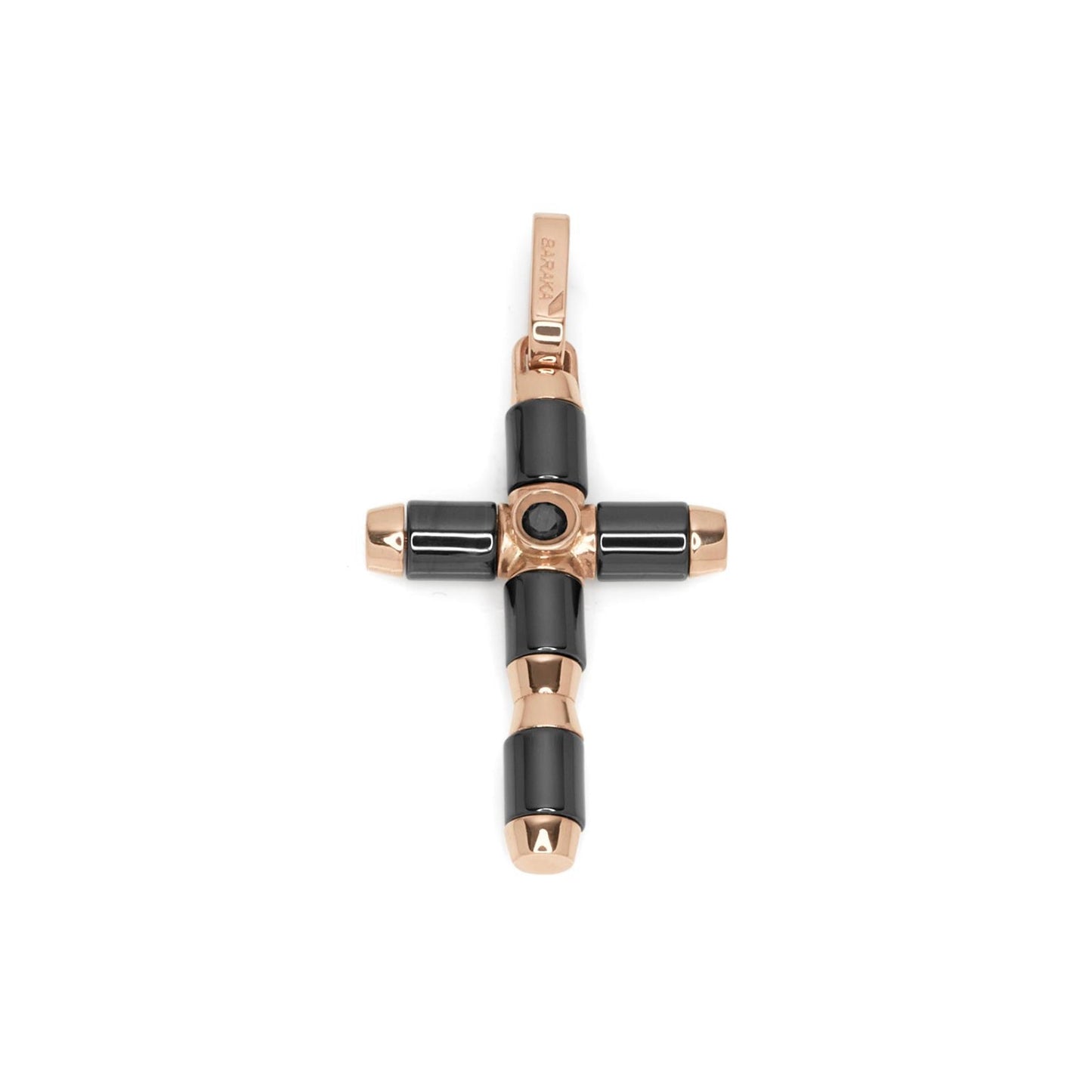 Baraka Snake Cross CR281021ROCN-05, a men's cross in rose gold and black ceramic set with diamonds