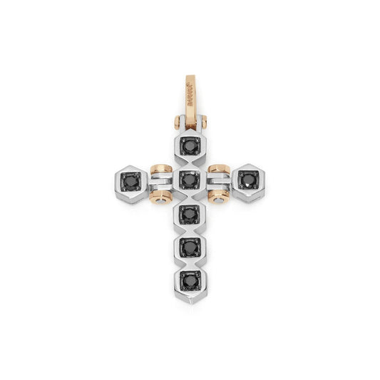 Baraka Tecnodiamonds Cross CR301001BRDN-35, a men's cross in rose and white gold set with diamonds