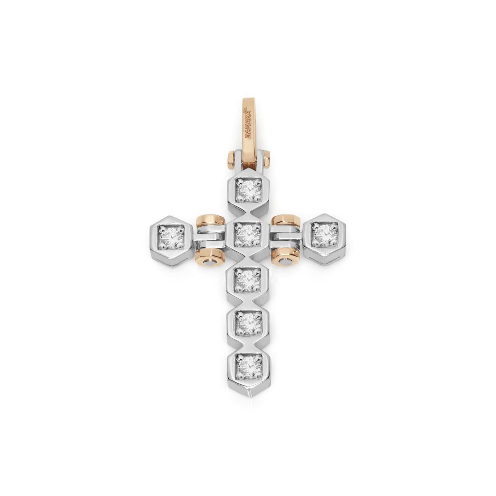 Baraka Tecnodiamonds Cross CR301011BRDB-35, a men's cross in rose and white gold set with diamonds