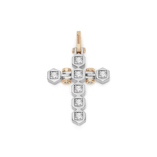 Baraka Tecnodiamonds Cross CR301011BRDB-35, a men's cross in rose and white gold set with diamonds