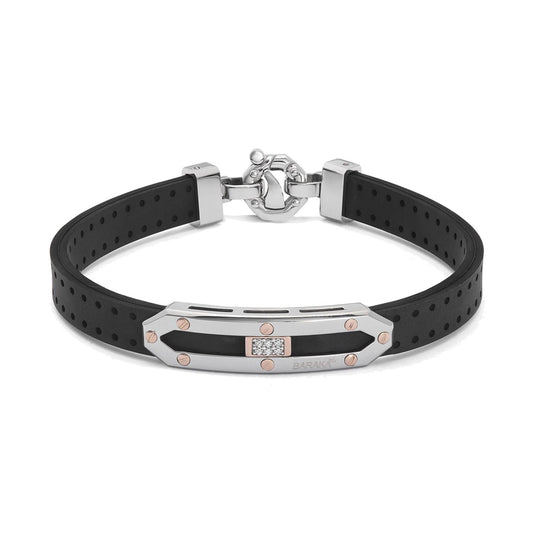 Baraka Vortex Bracelet BR373721RODB, a men's bracelet in rubber, stainless steel and 18-karat rose gold with white diamonds