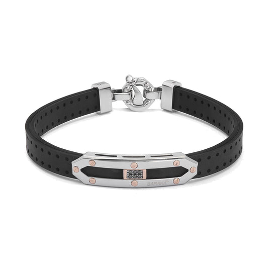 Baraka Vortex Bracelet BR373721RODN, a men's bracelet in rubber, stainless steel and 18-karat rose gold with black diamonds