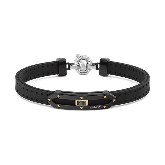 Baraka Vortex Bracelet BR373731GIDN, a men's bracelet in rubber, black PVD stainless steel and 18-karat yellow gold with black diamonds
