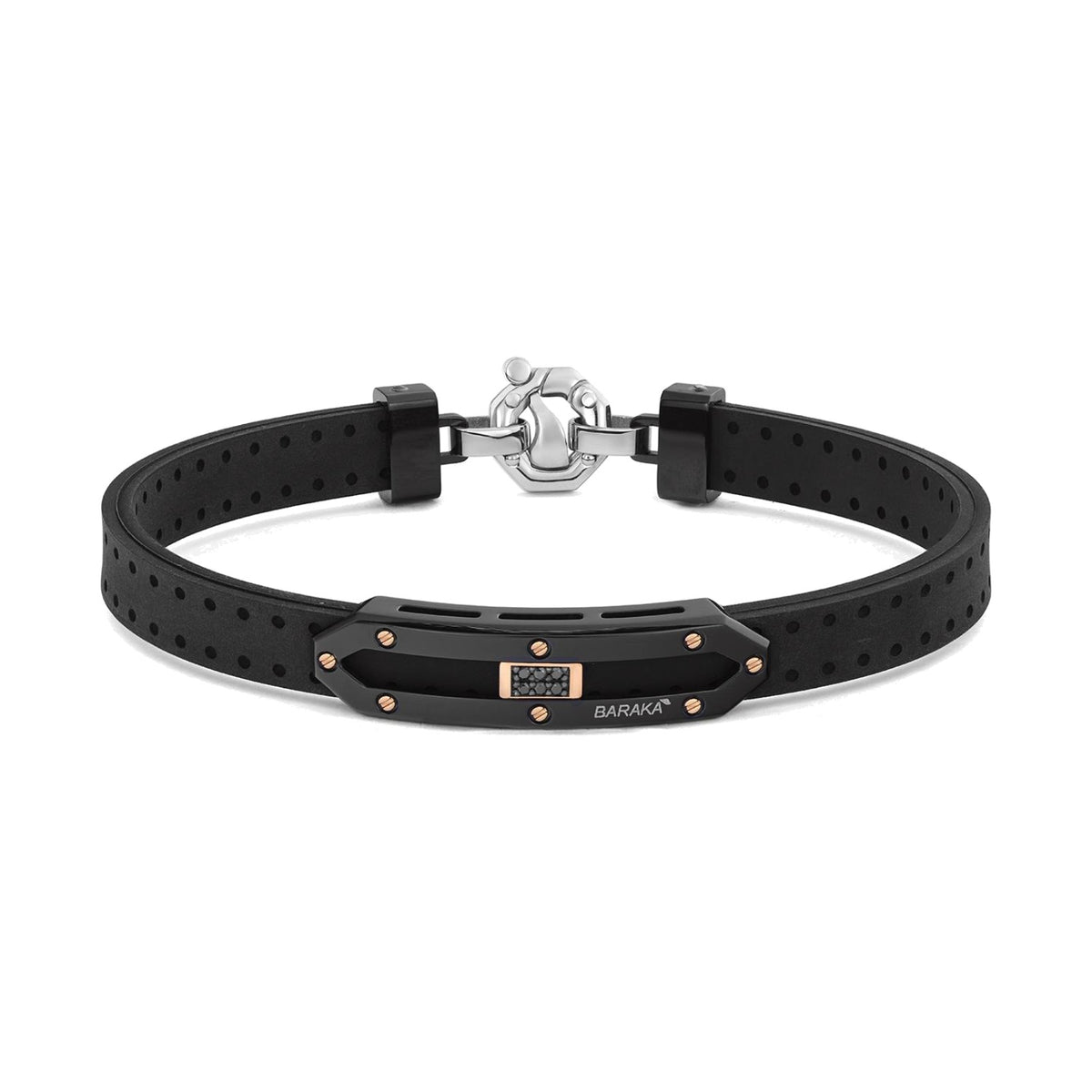 Baraka Vortex Bracelet BR373731RODN, a men's bracelet in rubber, black PVD stainless steel and 18-karat rose gold with black diamonds
