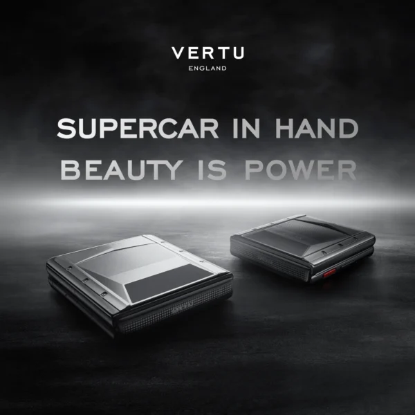 VERTU QUANTUM FLIP PHONE THE 2026 CHINESE ZODIAC EDITION CLASSIC ORANGE CALFSKIN, calf leather case, seen from above