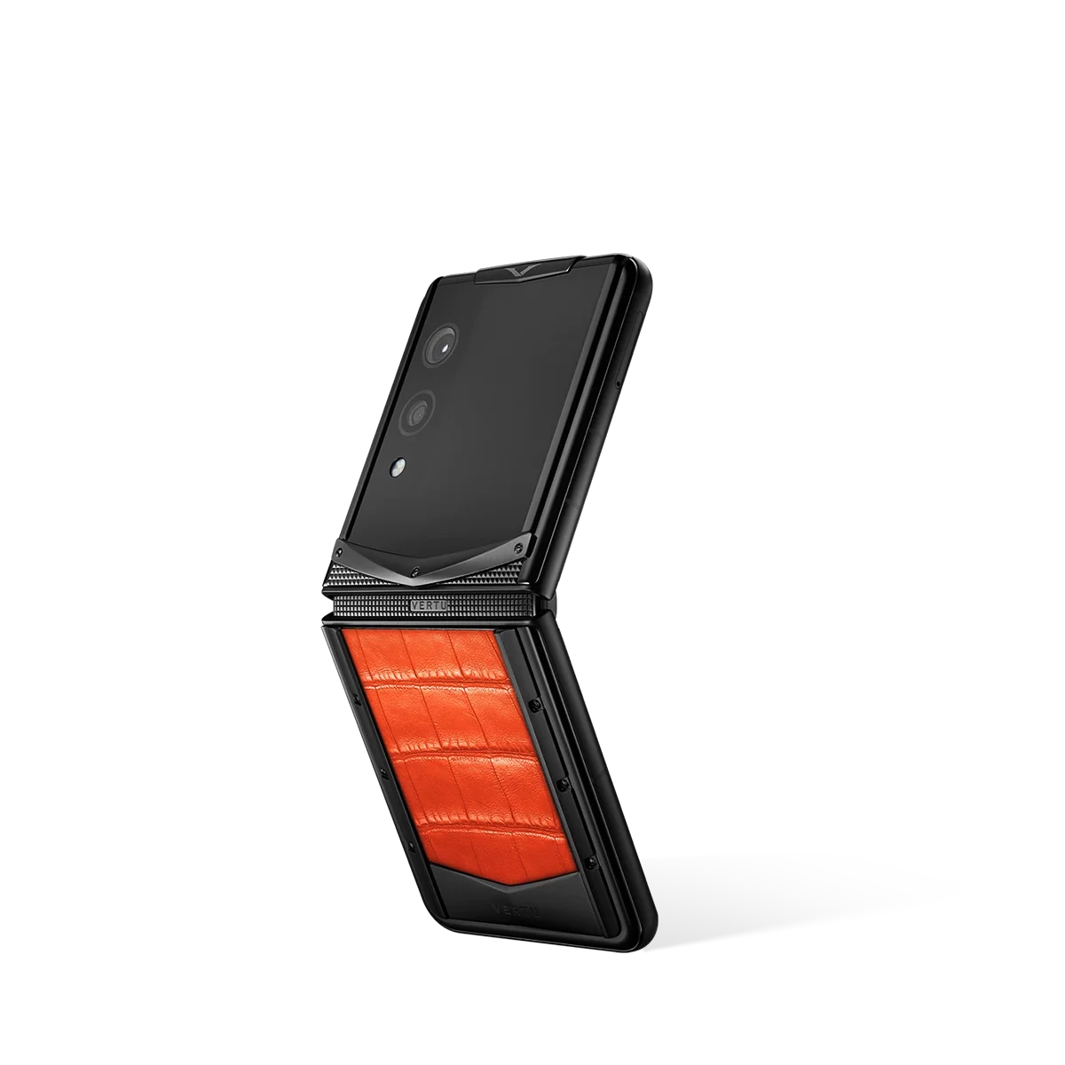 VERTU QUANTUM FLIP PHONE RADIANT PHOENIX ALLIGATOR SKIN, close-up of the case, alligator leather