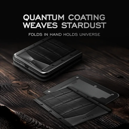 VERTU QUANTUM FLIP PHONE GOLD V IRON BLACK ALLIGATOR SKIN, side profile with the hinge with alligator leather and gold case