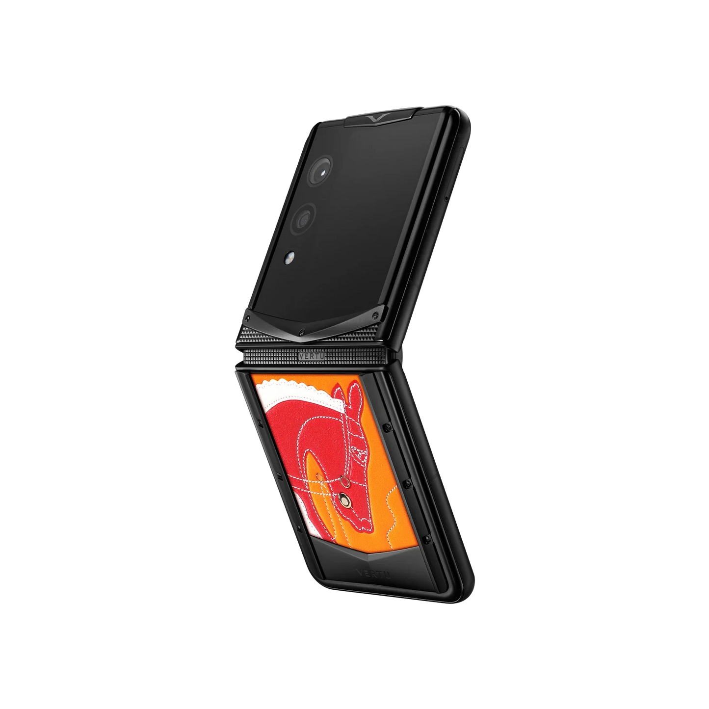 VERTU QUANTUM FLIP PHONE THE 2026 CHINESE ZODIAC EDITION TRICOLOUR CALFSKIN, rear panel and screen, calf leather